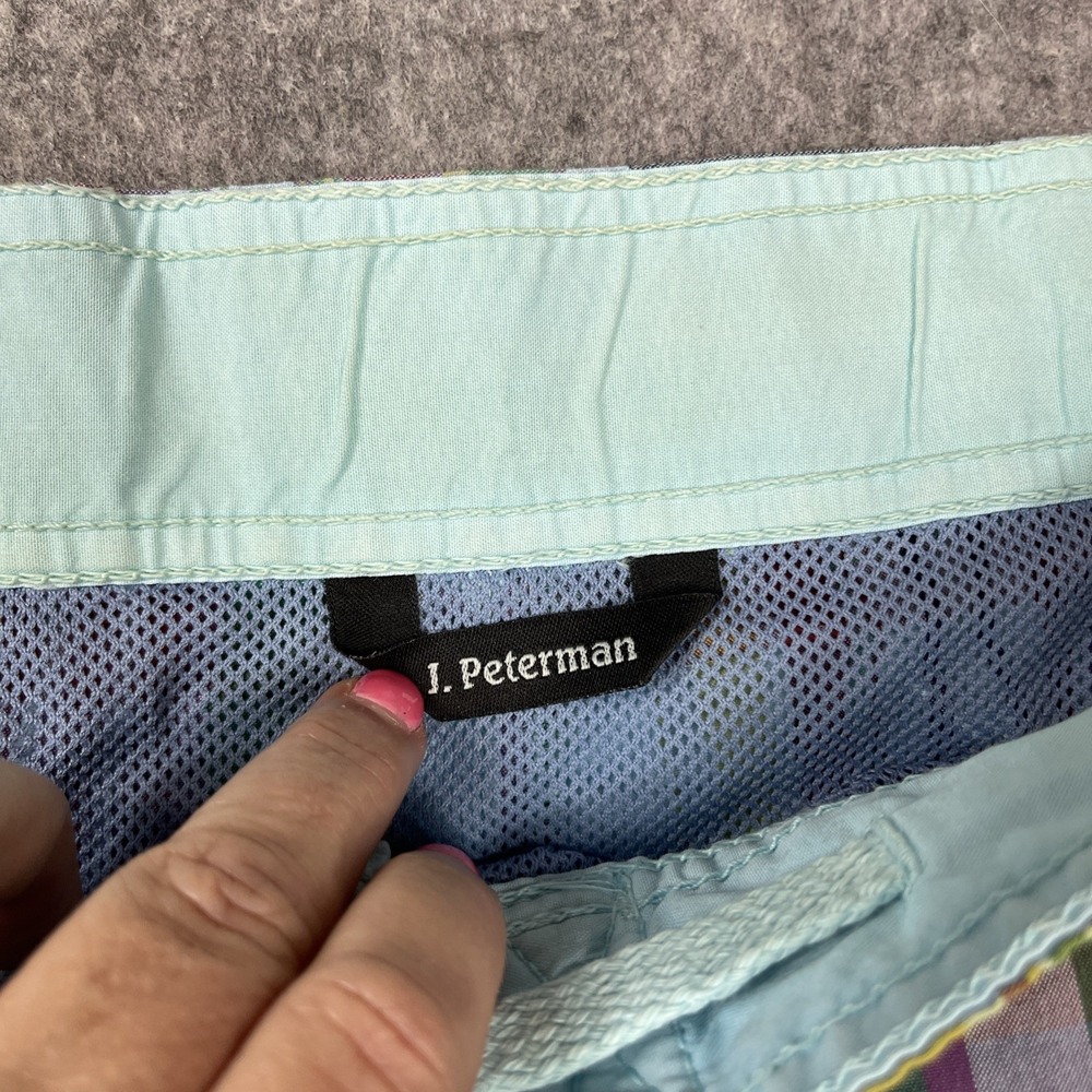 J Peterman Madras Plaid Board Shorts Men Large Swim Outdoors Coastal Preppy 7" - Picture 5 of 6